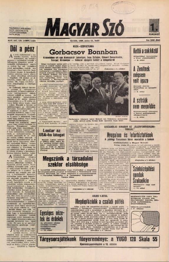 Magyar Szó, 46. évf. 1989. június 13. 159. sz. 1–20. oldal