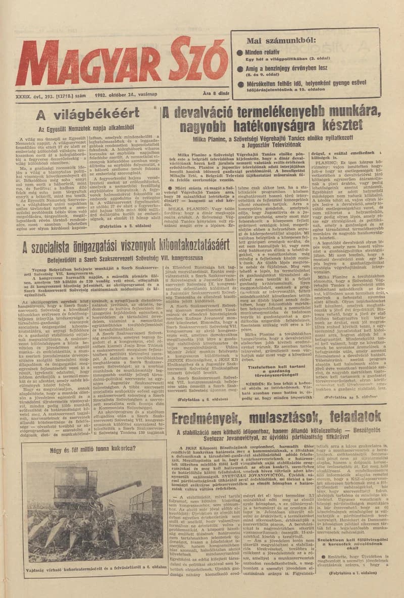 Magyar Szó, 39. évf. 1982. október 24. 293. sz. 1–28. oldal