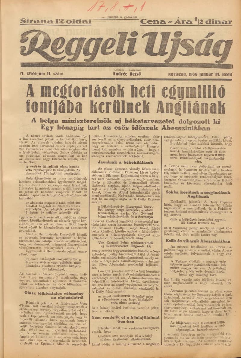 Reggeli Újság, 17. évf. 1936. január 14. 11. sz.