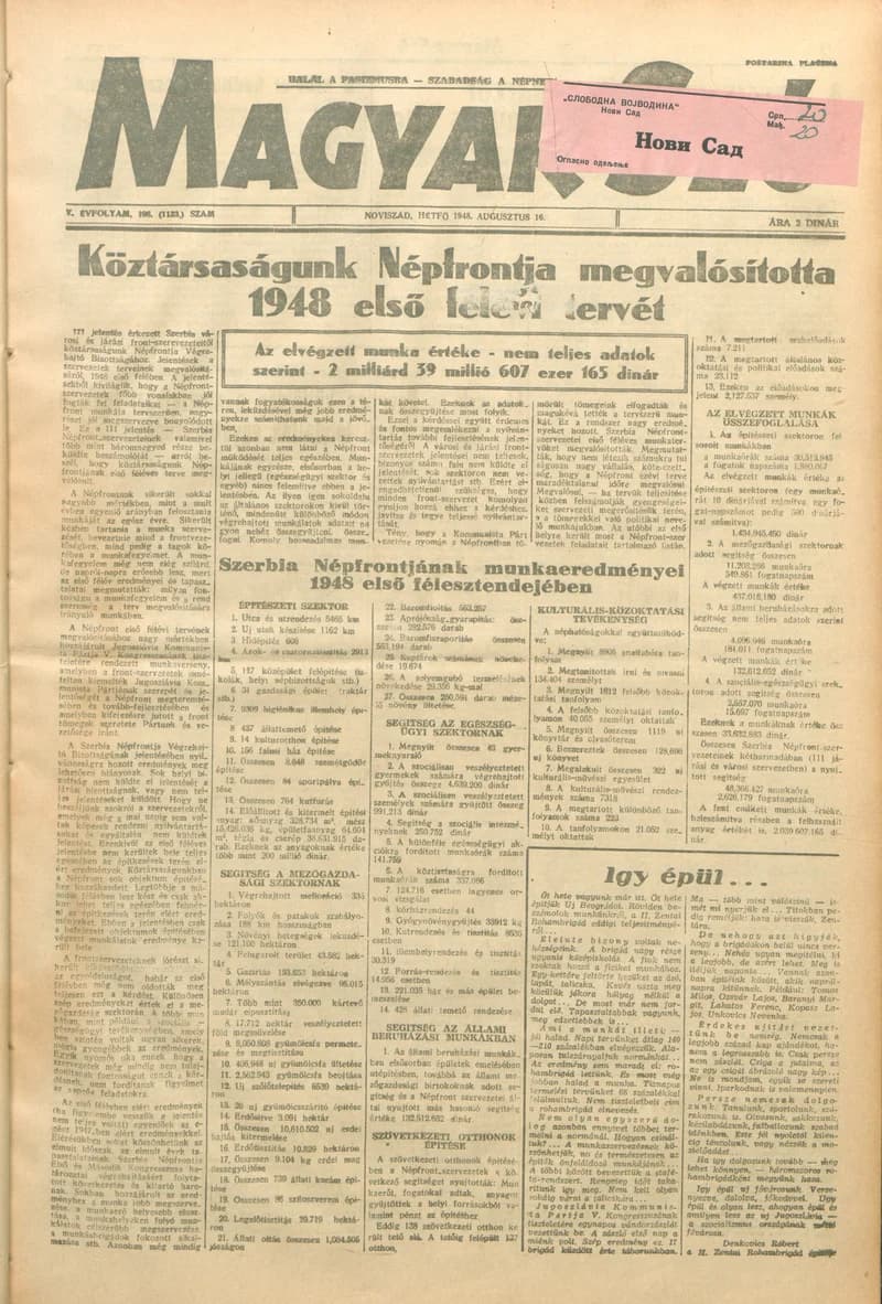 Magyar Szó, 5. évf. 1948. augusztus 16. 196. sz. 1–4. oldal