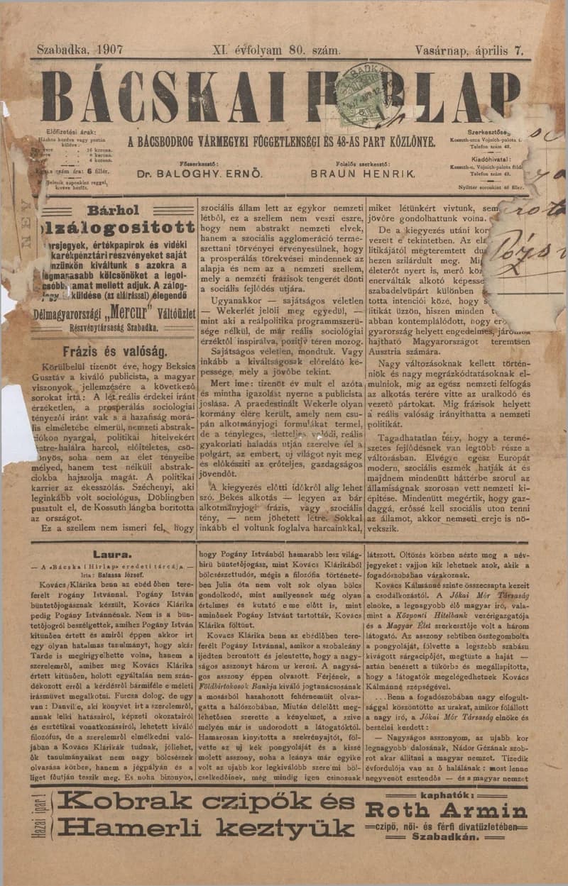Bácskai Hirlap, 11. évf. 1907. április 7. 80. sz.