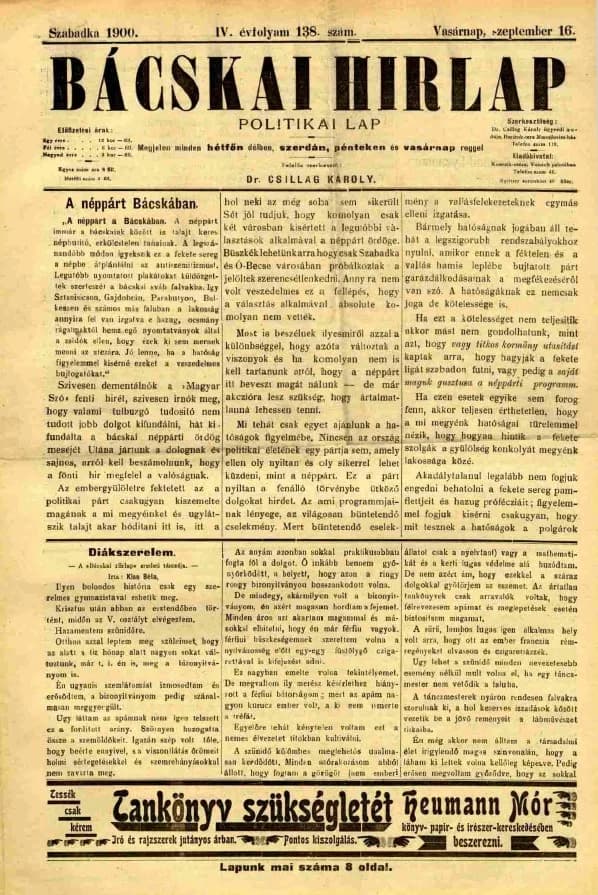 Bácskai Hirlap, 4. évf. 1900. szeptember 16. 138. sz.