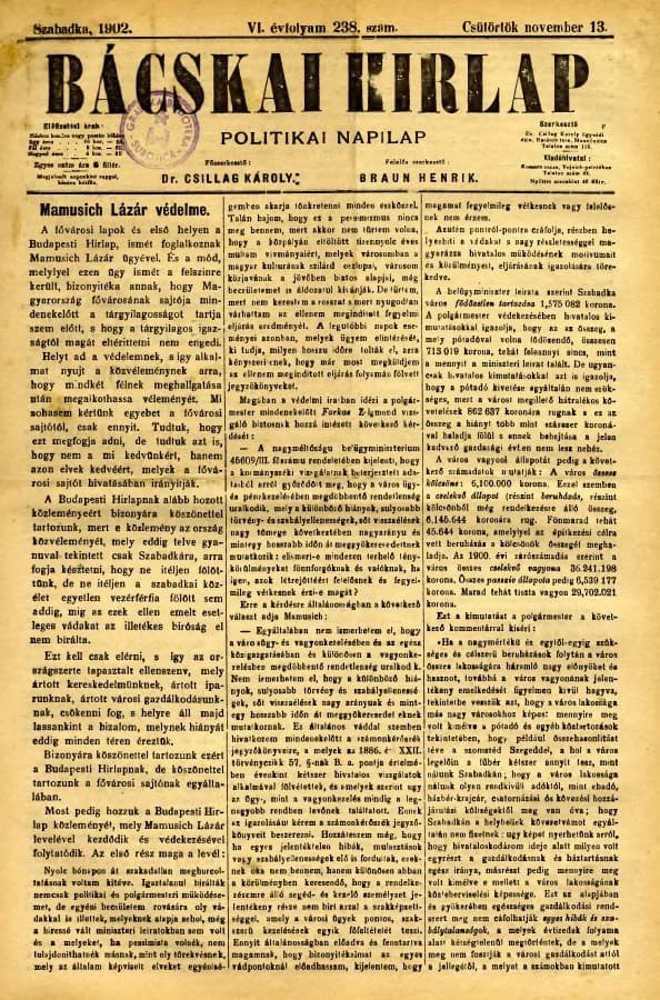 Bácskai Hirlap, 6. évf. 1902. november 13. 238. sz.