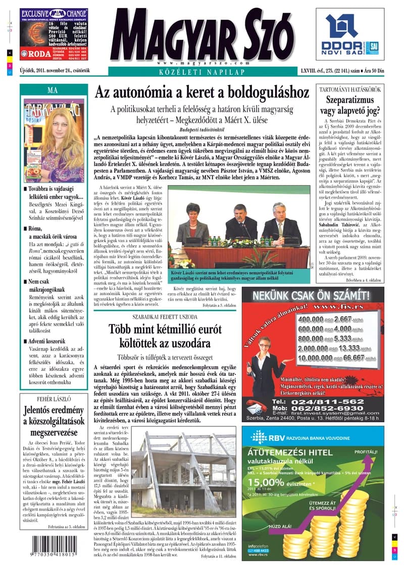Magyar Szó, 68. évf. 2011. november 24. 275. sz. 1–20. oldal