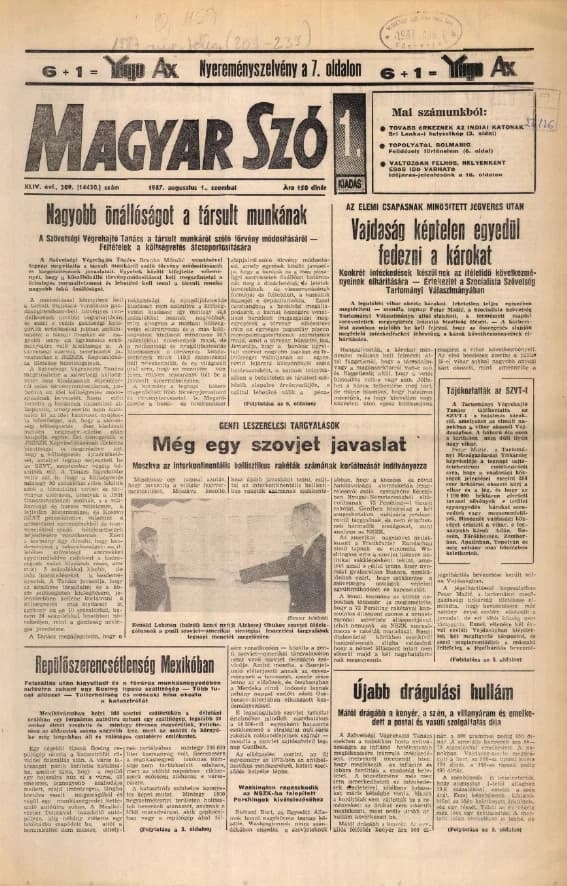 Magyar Szó, 44. évf. 1987. augusztus 1. 209. sz. 1–20. oldal