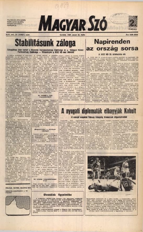 Magyar Szó, 46. évf. 1989. január 30. 27. sz. 1–20. oldal