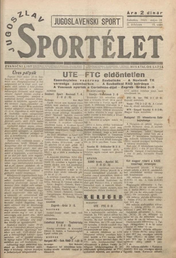 Jugoszláv sportélet, 2. évf. 1923. május 28. 19. sz.