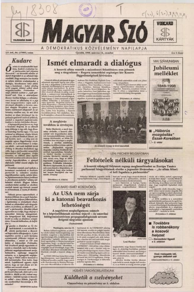Magyar Szó, 55. évf. 1998. március 14. 64. sz. 1–16. oldal