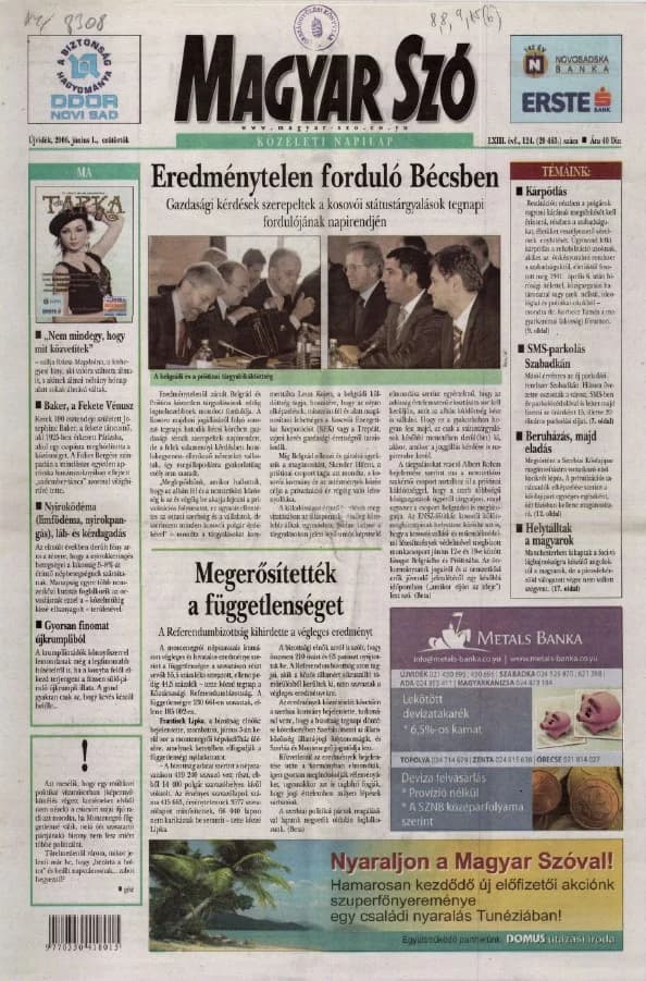 Magyar Szó, 63. évf. 2006. június 1. 124. sz. 1–20. oldal