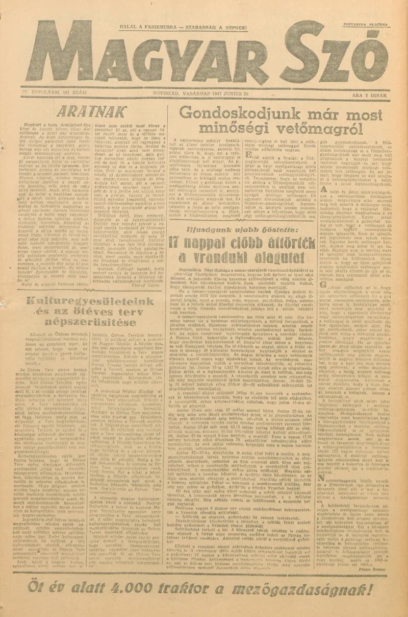 Magyar Szó, 4. évf. 1947. június 29. 161. sz. 1–8. oldal