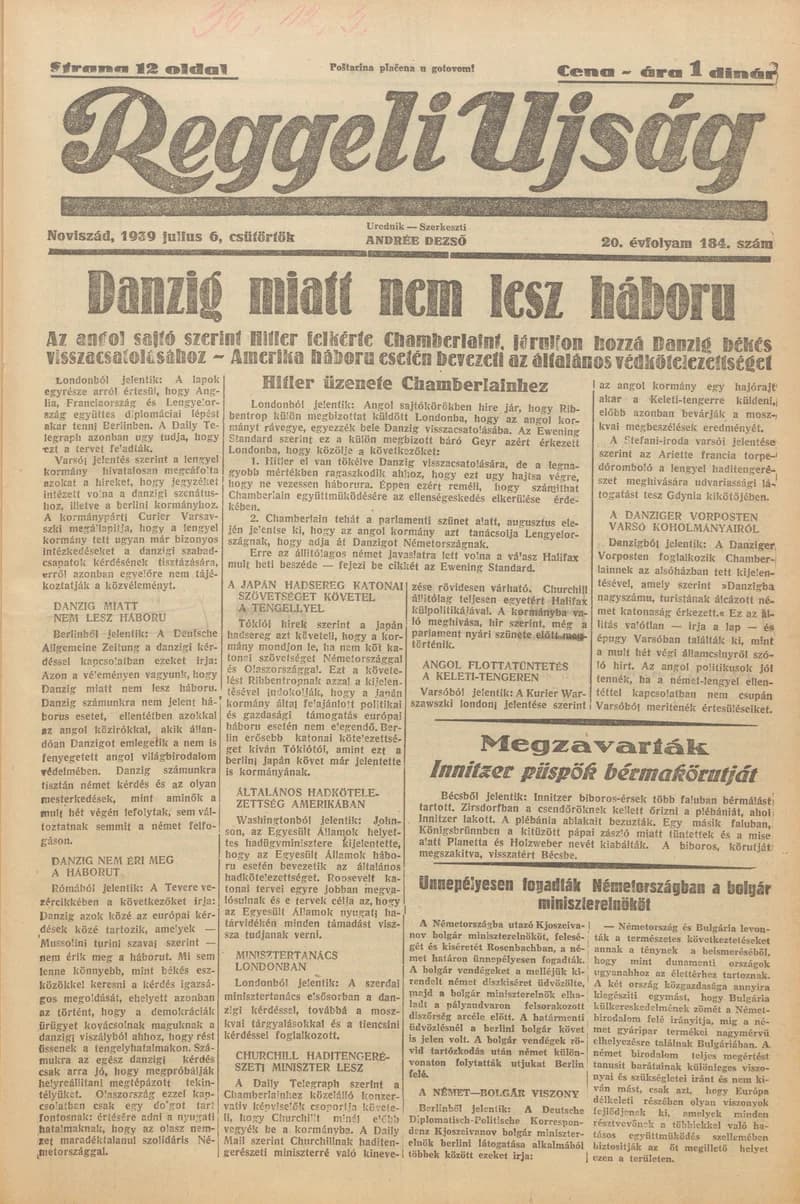 Reggeli Újság, 20. évf. 1939. július 6. 184. sz.