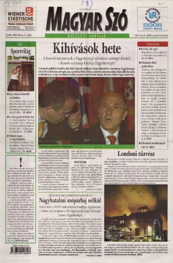 Magyar Szó, 65. évf. 2008. február 11. 32. sz. 1–12. oldal