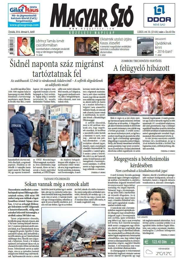 Magyar Szó, 73. évf. 2016. február 8. 30. sz. 1–20. oldal