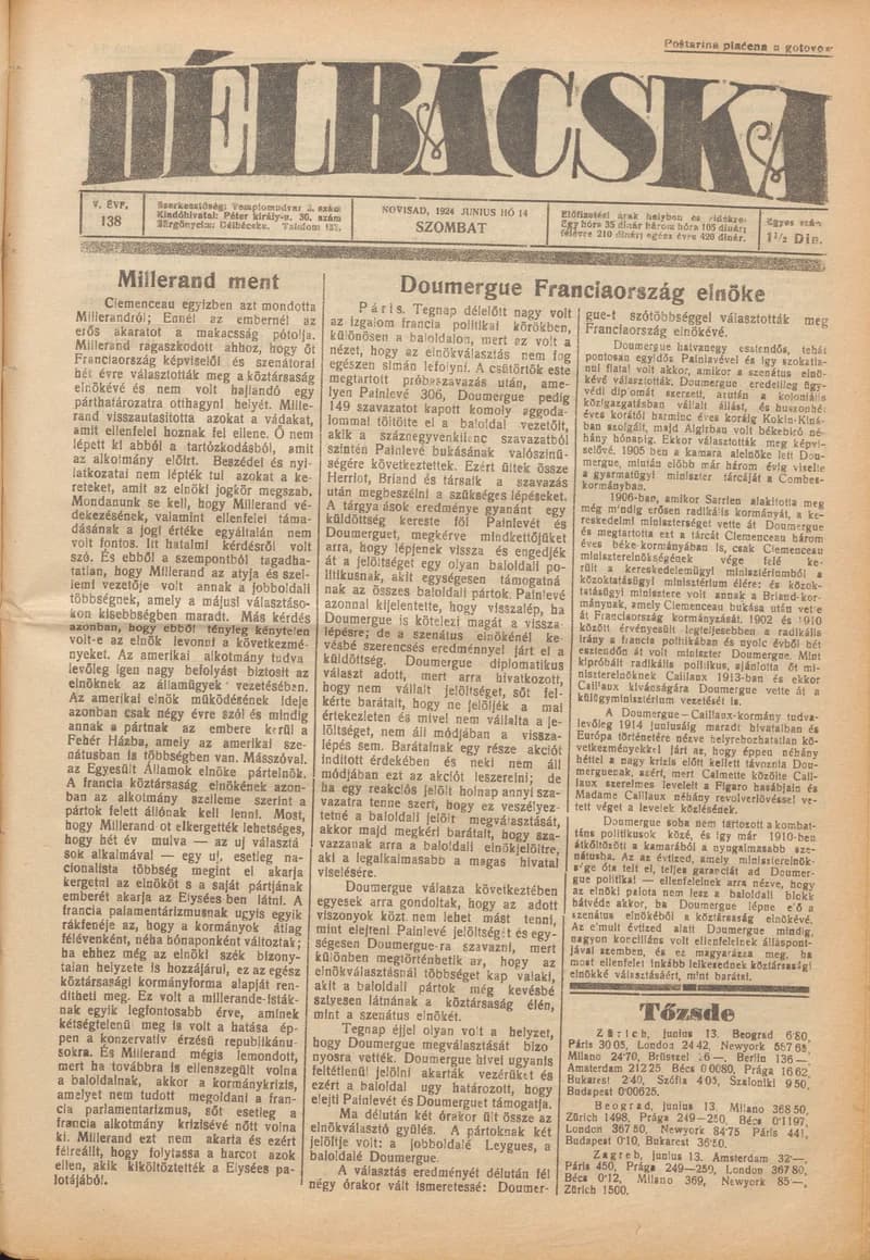 Délbácska, 5. évf. 1924. június 14. 138. sz.