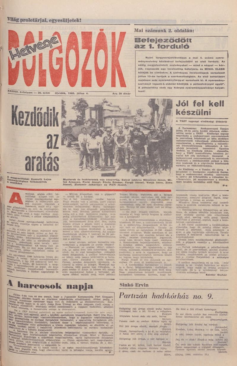 Dolgozók, 39. évf. 1985. július 4. 26. sz.