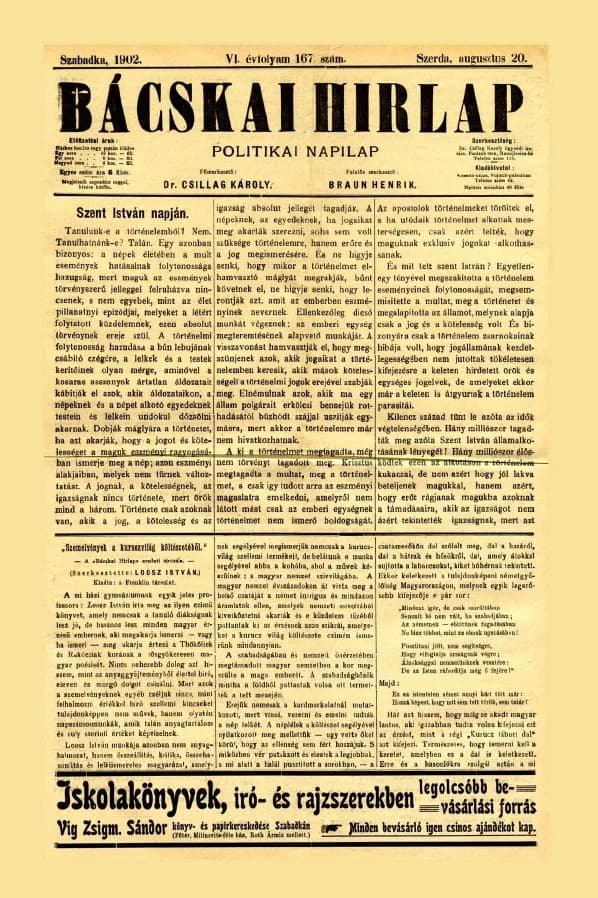 Bácskai Hirlap, 6. évf. 1902. augusztus 20. 167. sz.