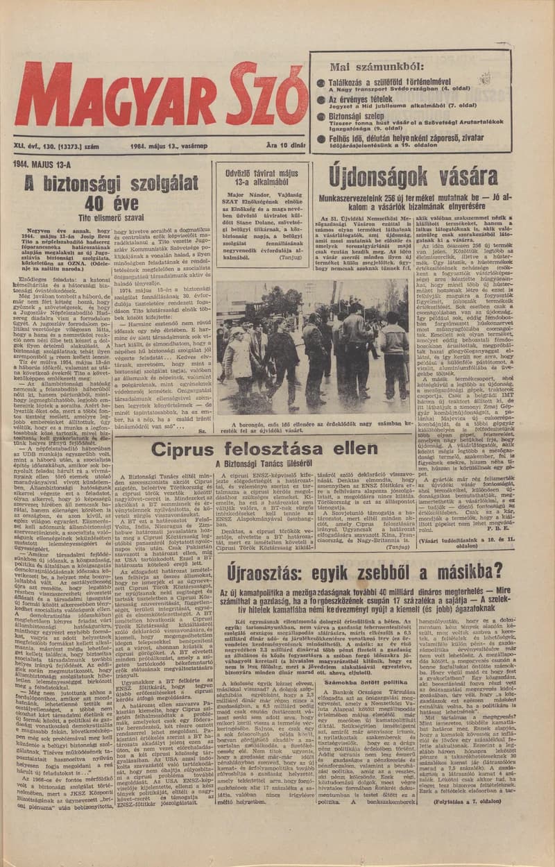 Magyar Szó, 41. évf. 1984. május 13. 130. sz. 1–36. oldal