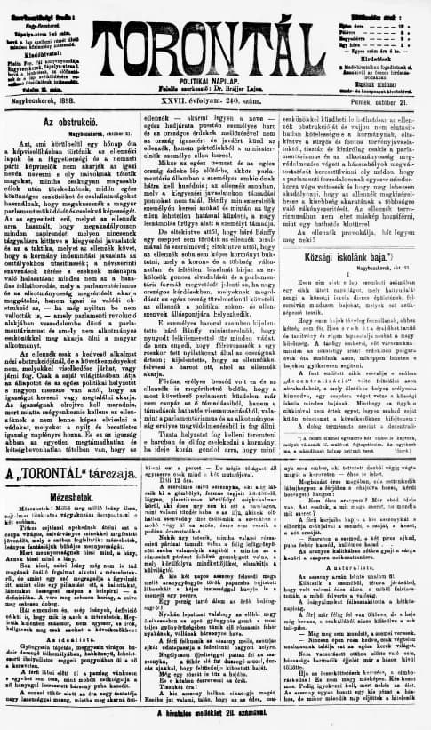 Torontál, 27. évf. 1898. október 21. 240. sz.