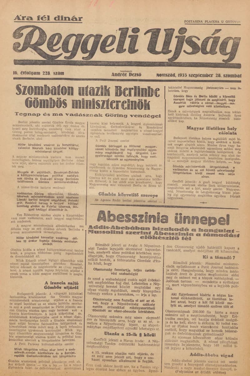 Reggeli Újság, 16. évf. 1935. szeptember 28. 228. sz.