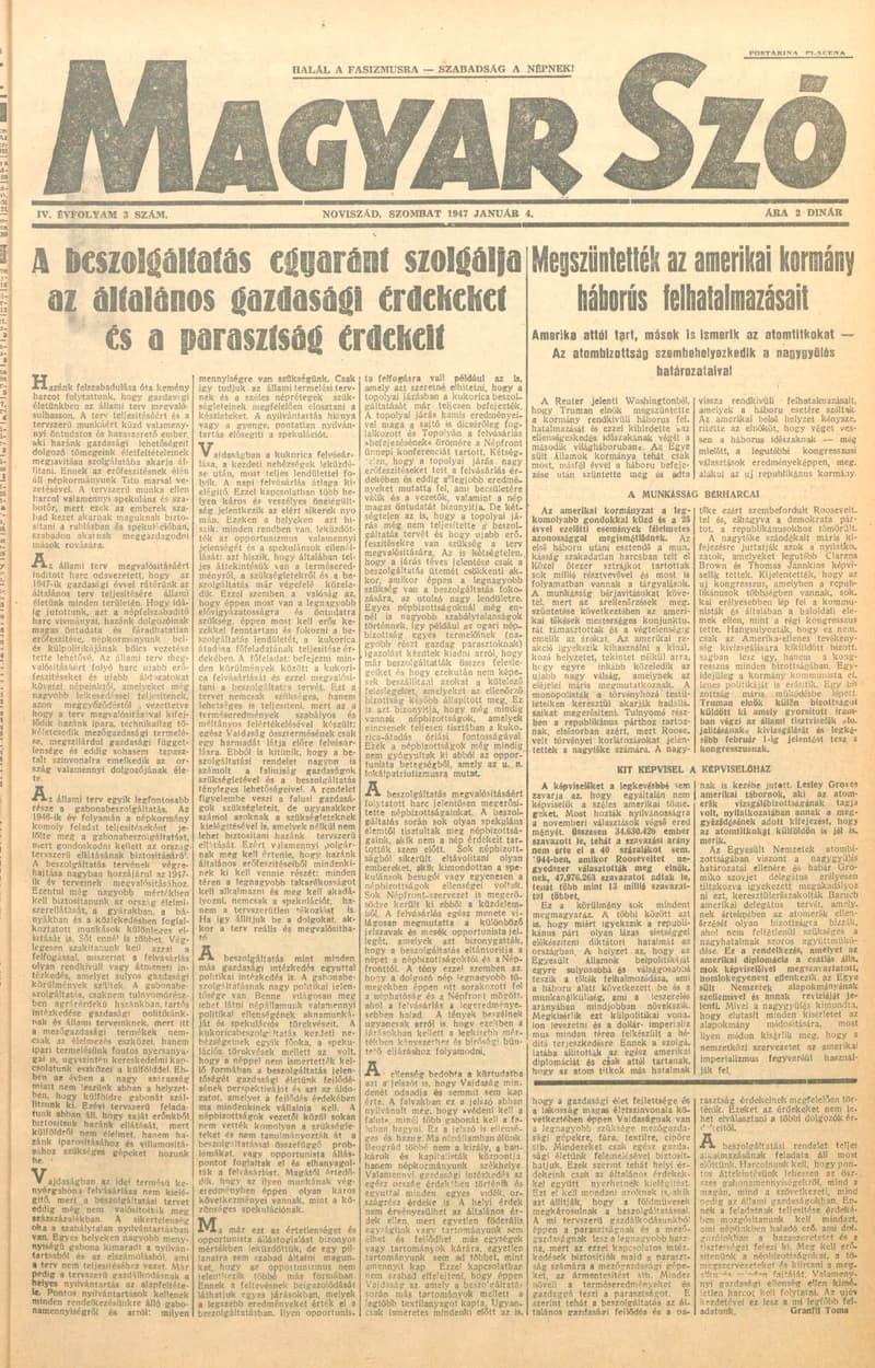 Magyar Szó, 4. évf. 1947. január 4. 3. sz. 1–6. oldal