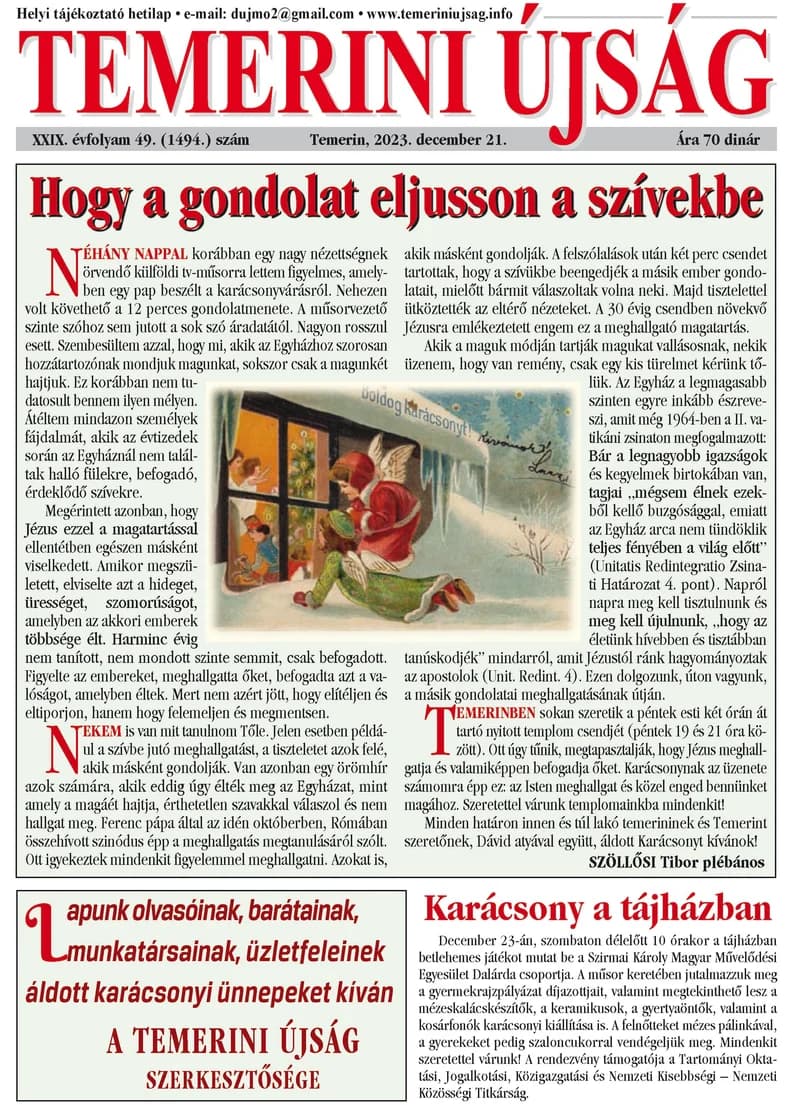 Temerini Újság, 29. évf. 2023. december 21. 50. sz.