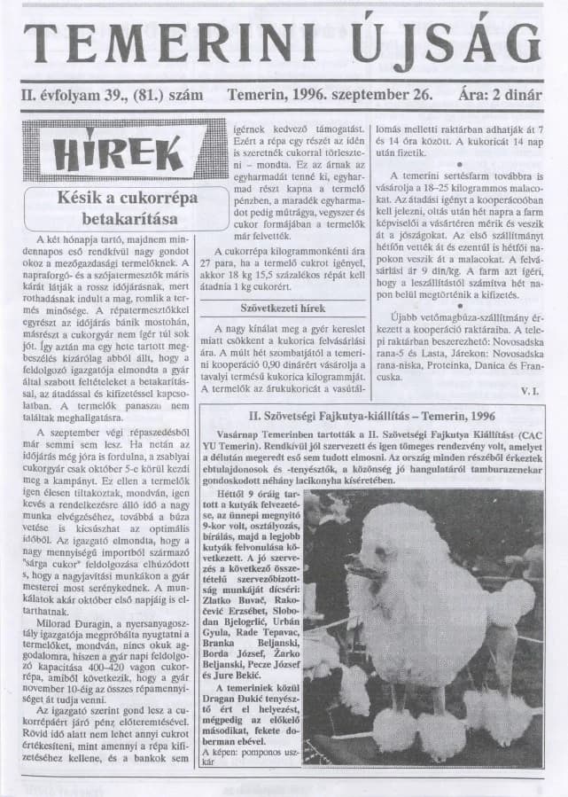 Temerini Újság, 2. évf. 1996. szeptember 26. 39. sz.