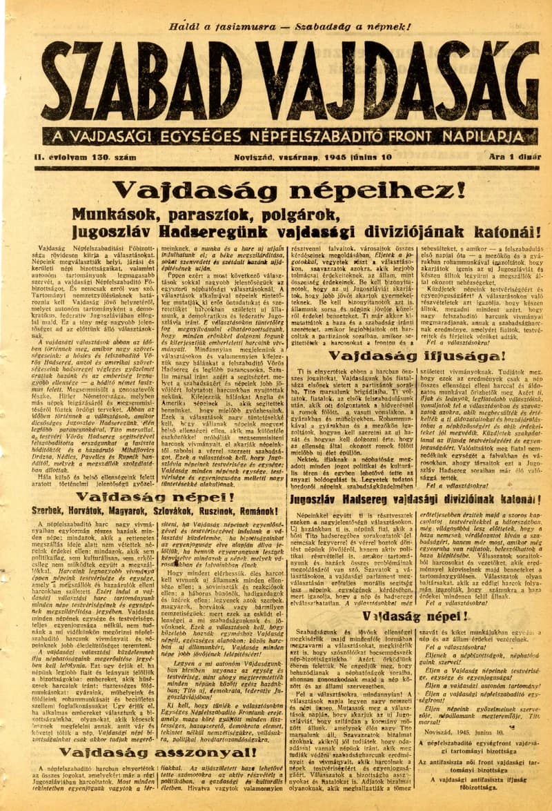 Szabad Vajdaság, 2. évf. 1945. június 10. 130. sz.
