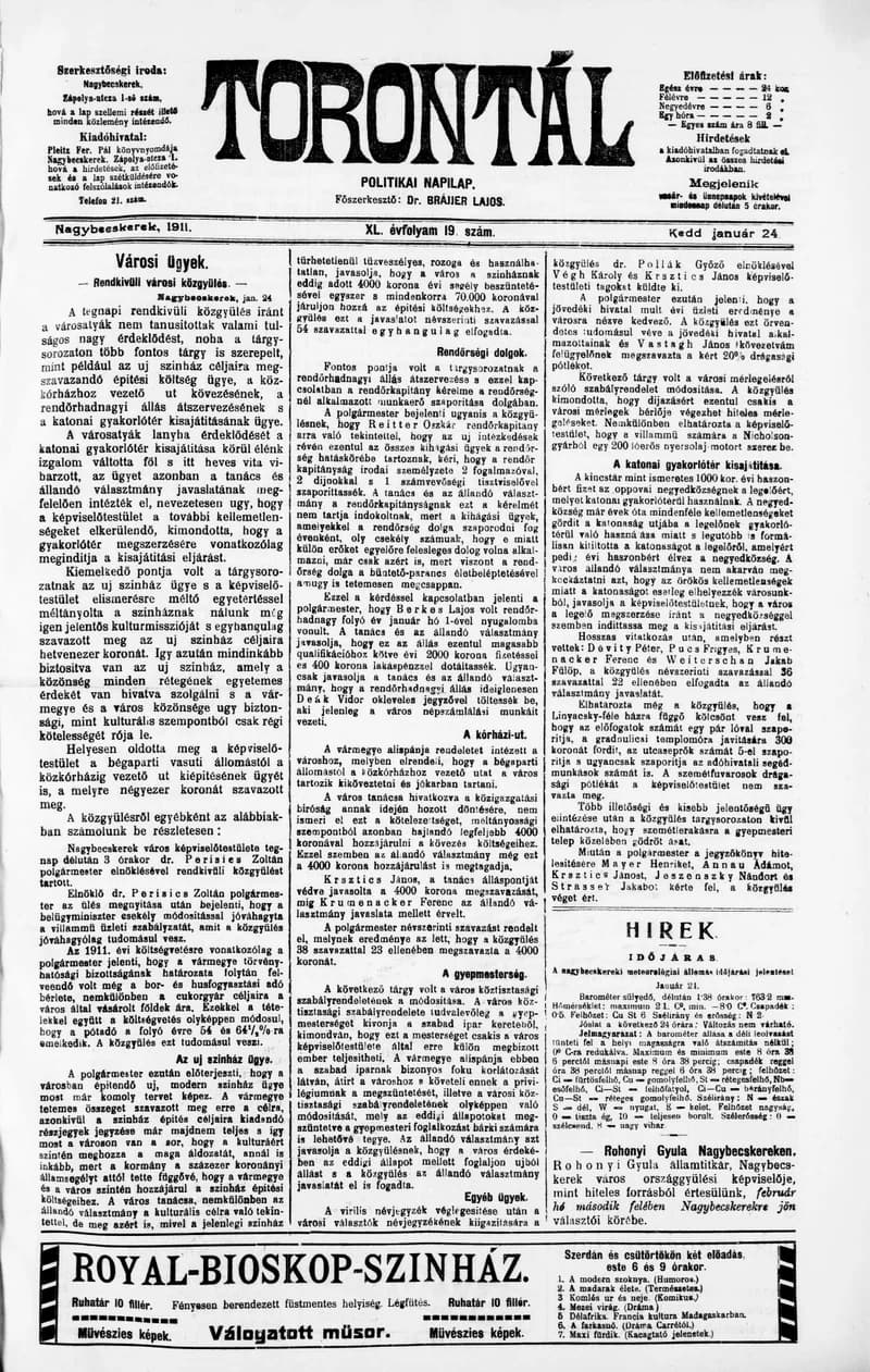 Torontál, 40. évf. 1911. január 24. 19. sz.