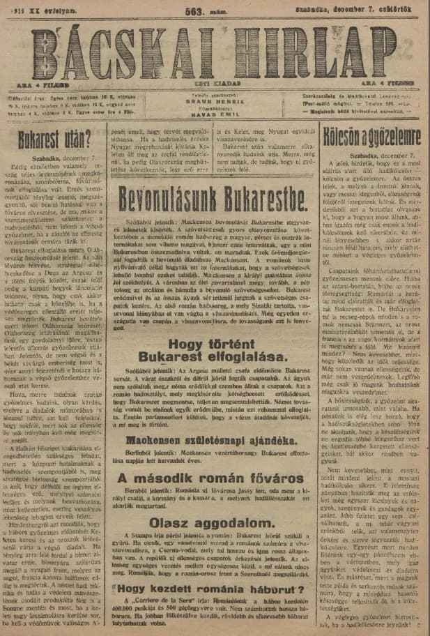 Bácskai Hirlap, 20. évf. 1916. december 7. 563. sz.