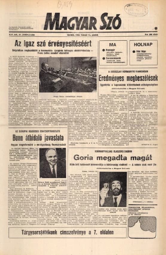 Magyar Szó, 45. évf. 1988. február 12. 41. sz. 1–24. oldal