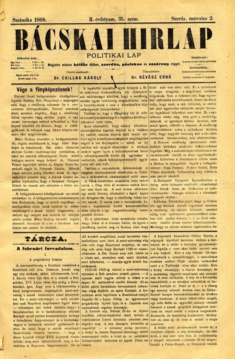 Bácskai Hirlap, 2. évf. 1898. március 2. 35. sz. 1–4. oldal