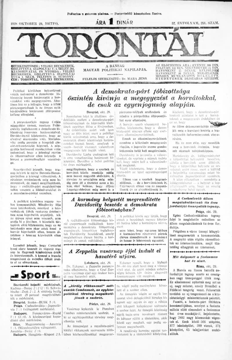 Torontál, 57. évf. 1928. október 29. 251. sz.