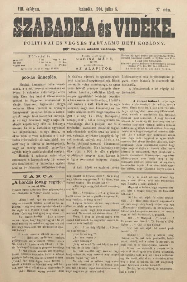 Szabadka és vidéke II, 8. évf. 1900. július 8. 27. sz.
