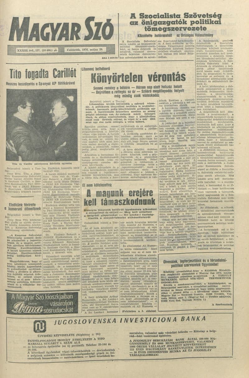 Magyar Szó, 33. évf. 1976. május 20. 137. sz. 1–20. oldal