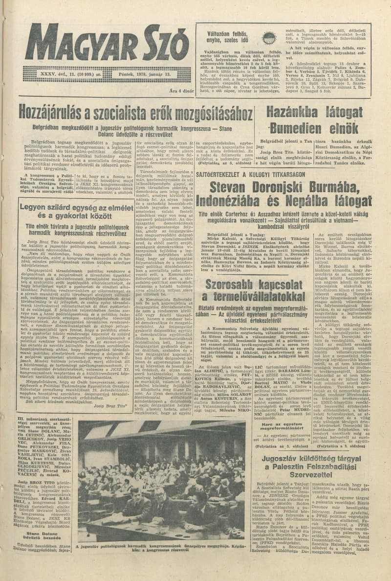 Magyar Szó, 35. évf. 1978. január 13. 11. sz. 1–16. oldal