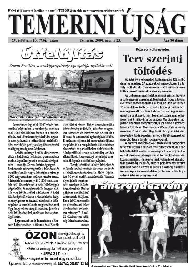 Temerini Újság, 15. évf. 2009. április 23. 16. sz.