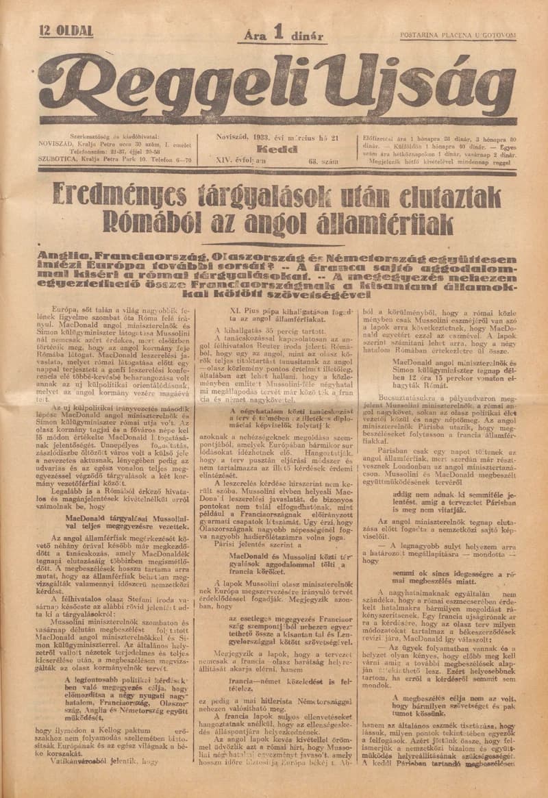 Reggeli Újság, 14. évf. 1933. március 21. 68. sz.