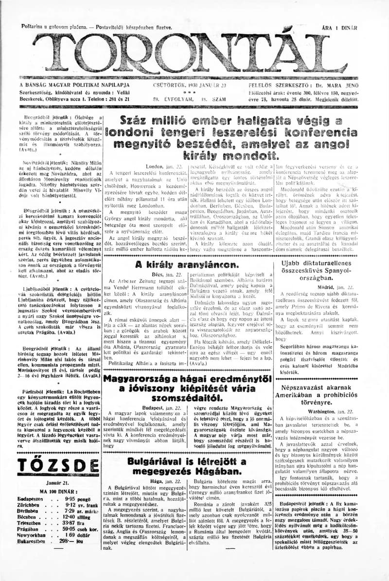 Torontál, 59. évf. 1930. január 23. 18. sz.