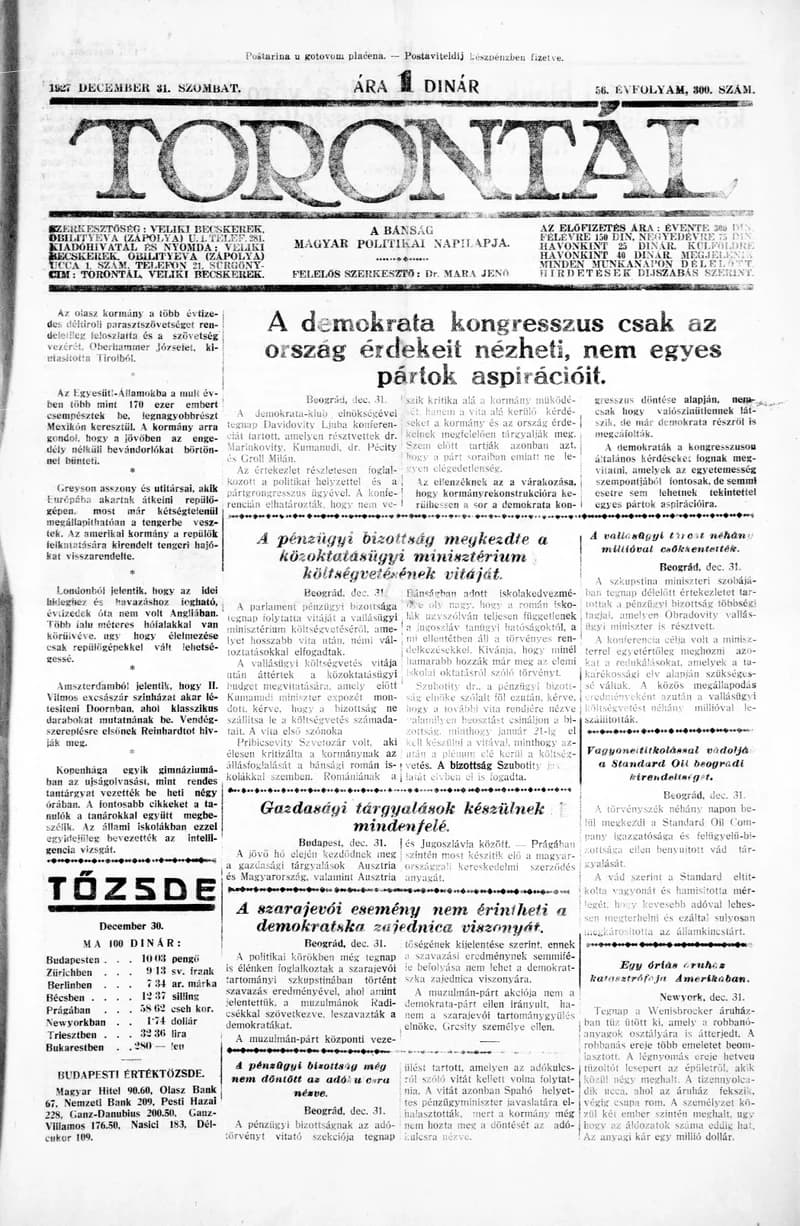 Torontál, 56. évf. 1927. december 31. 300. sz.