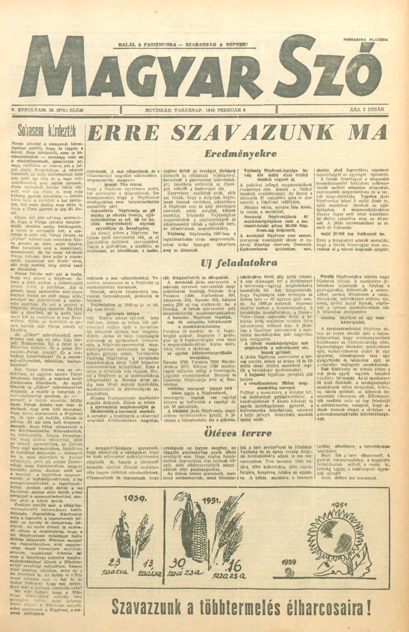 Magyar Szó, 5. évf. 1948. február 8. 33. sz. 1–8. oldal