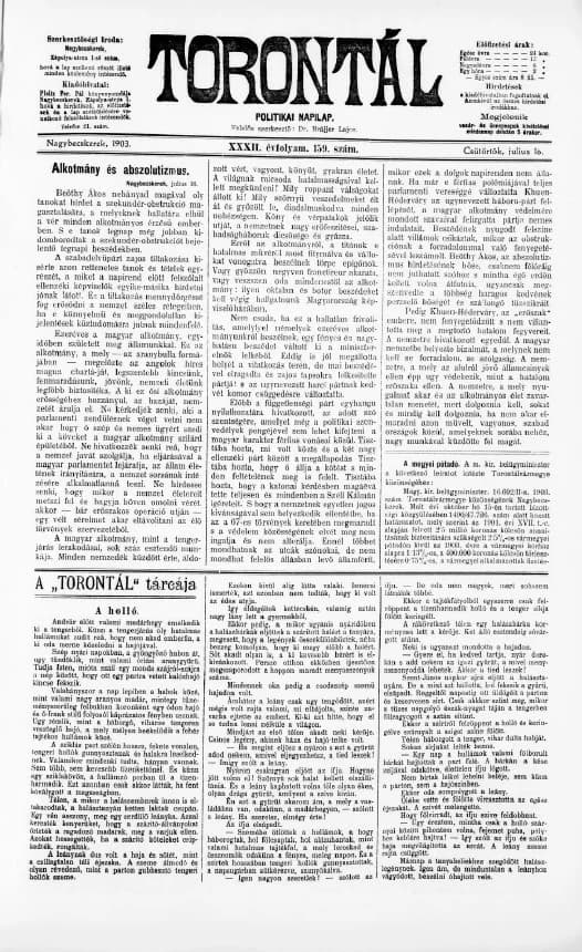 Torontál, 32. évf. 1903. július 16. 159. sz.