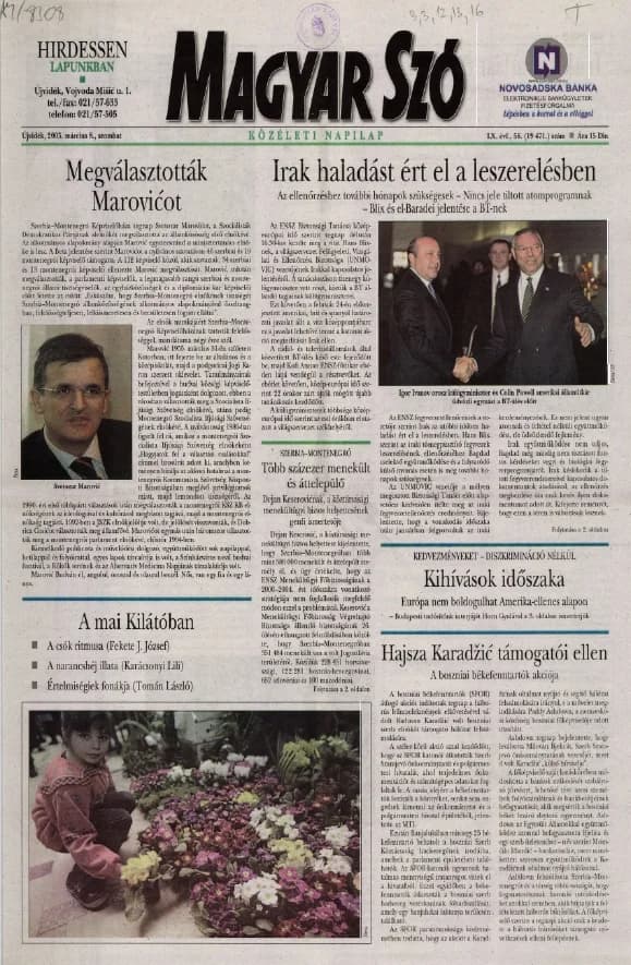 Magyar Szó, 60. évf. 2003. március 8. 56. sz. 1–16. oldal