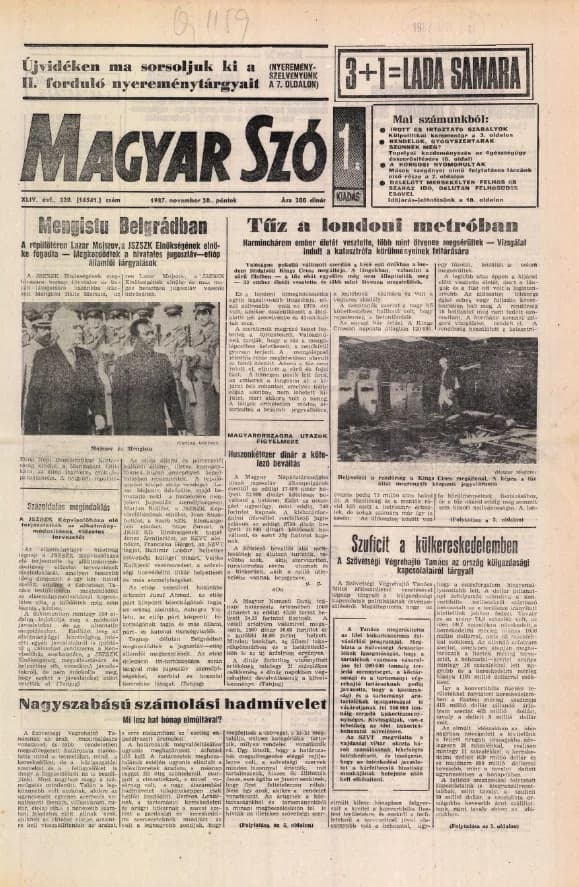 Magyar Szó, 44. évf. 1987. november 20. 320. sz. 1–20. oldal