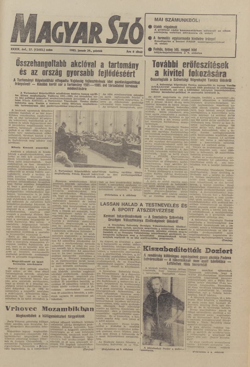 Magyar Szó, 39. évf. 1982. január 29. 27. sz. 1–20. oldal