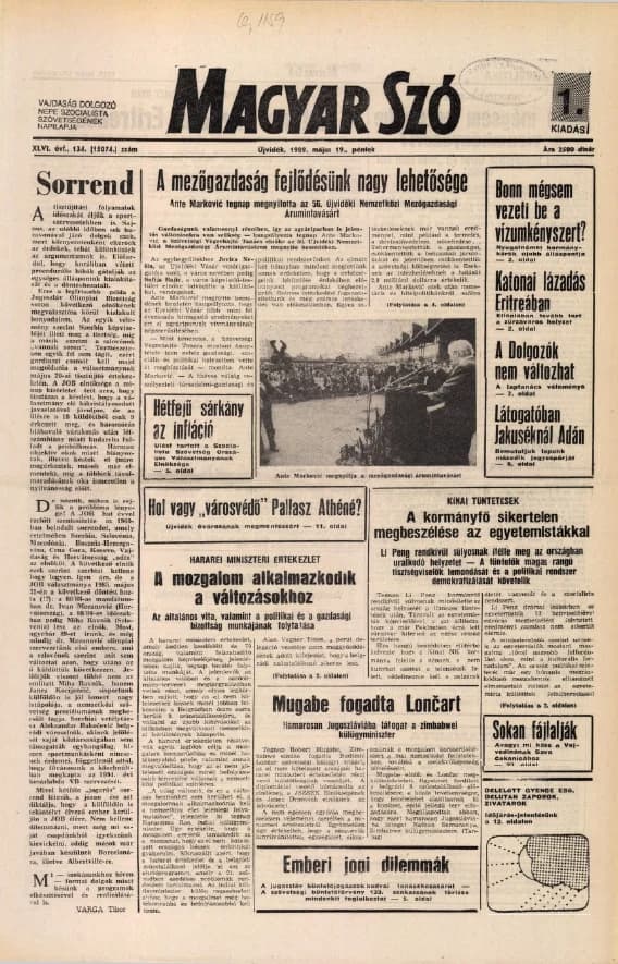 Magyar Szó, 46. évf. 1989. május 19. 134. sz. 1–24. oldal