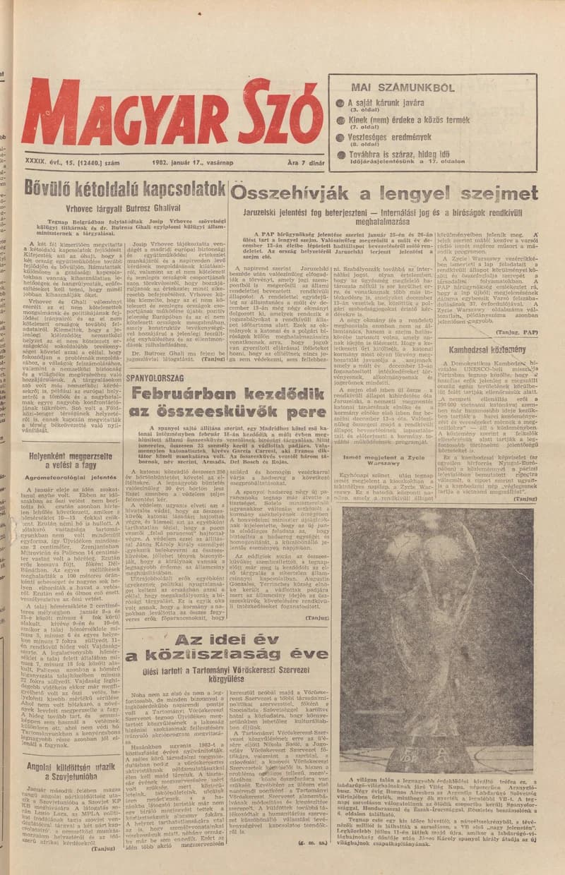 Magyar Szó, 39. évf. 1982. január 17. 15. sz. 1–28. oldal