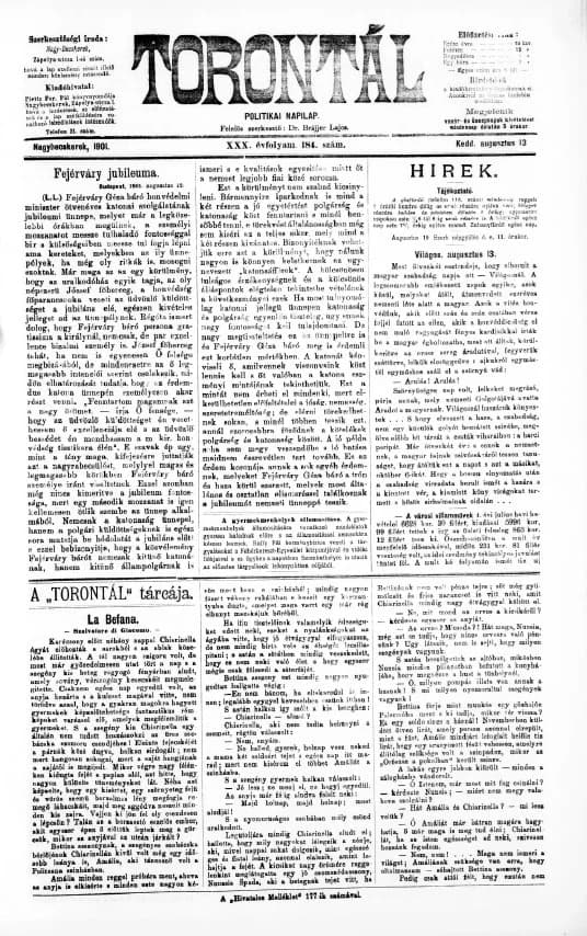 Torontál, 30. évf. 1901. augusztus 13. 184. sz.