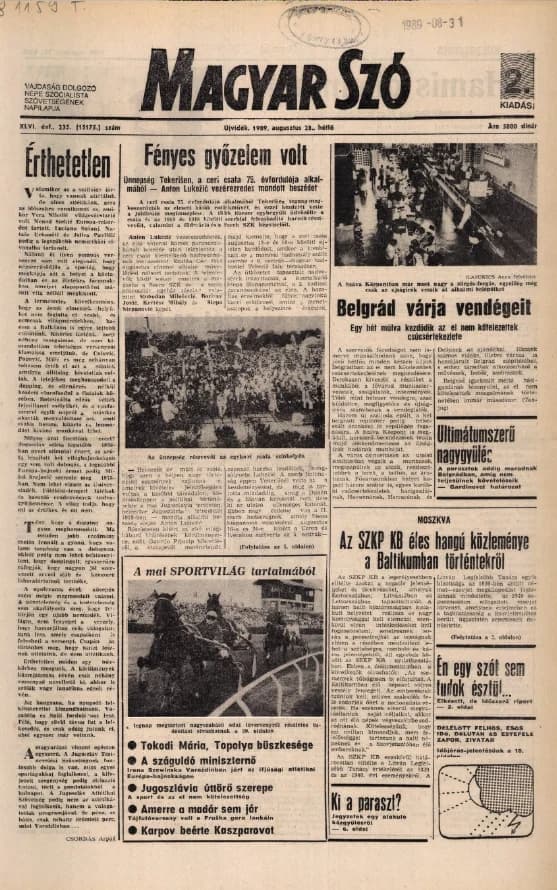 Magyar Szó, 46. évf. 1989. augusztus 28. 235. sz. 1–20. oldal