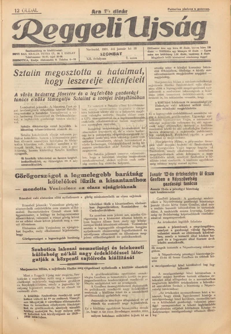 Reggeli Újság, 12. évf. 1931. január 10. 7. sz.