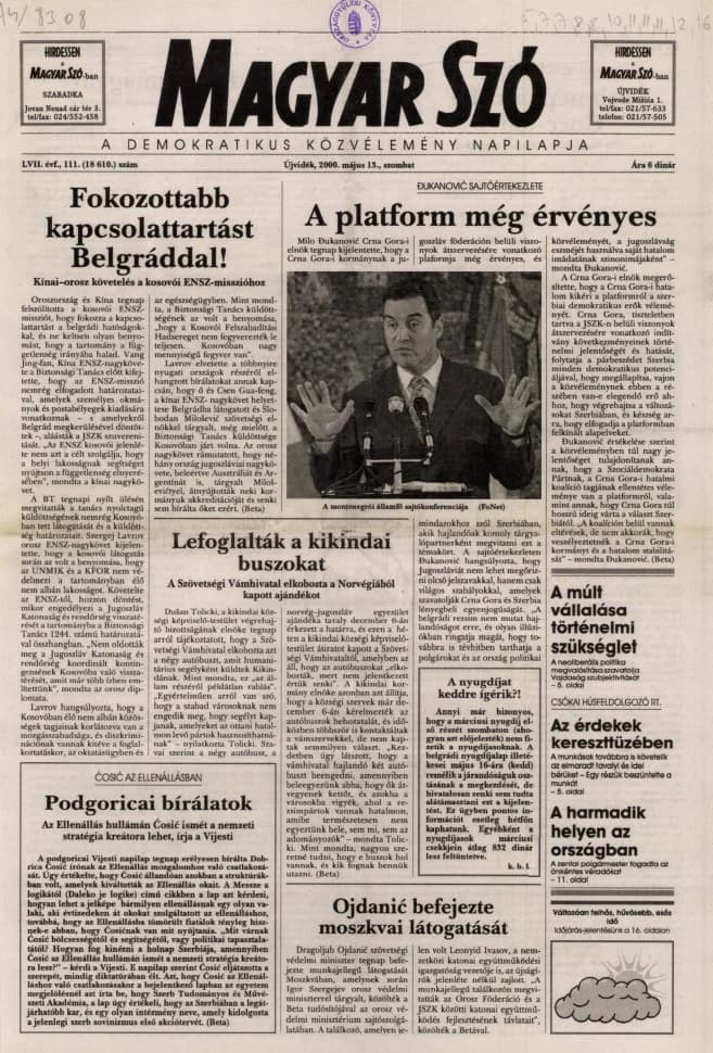 Magyar Szó, 57. évf. 2000. május 13. 111. sz. 1–16. oldal